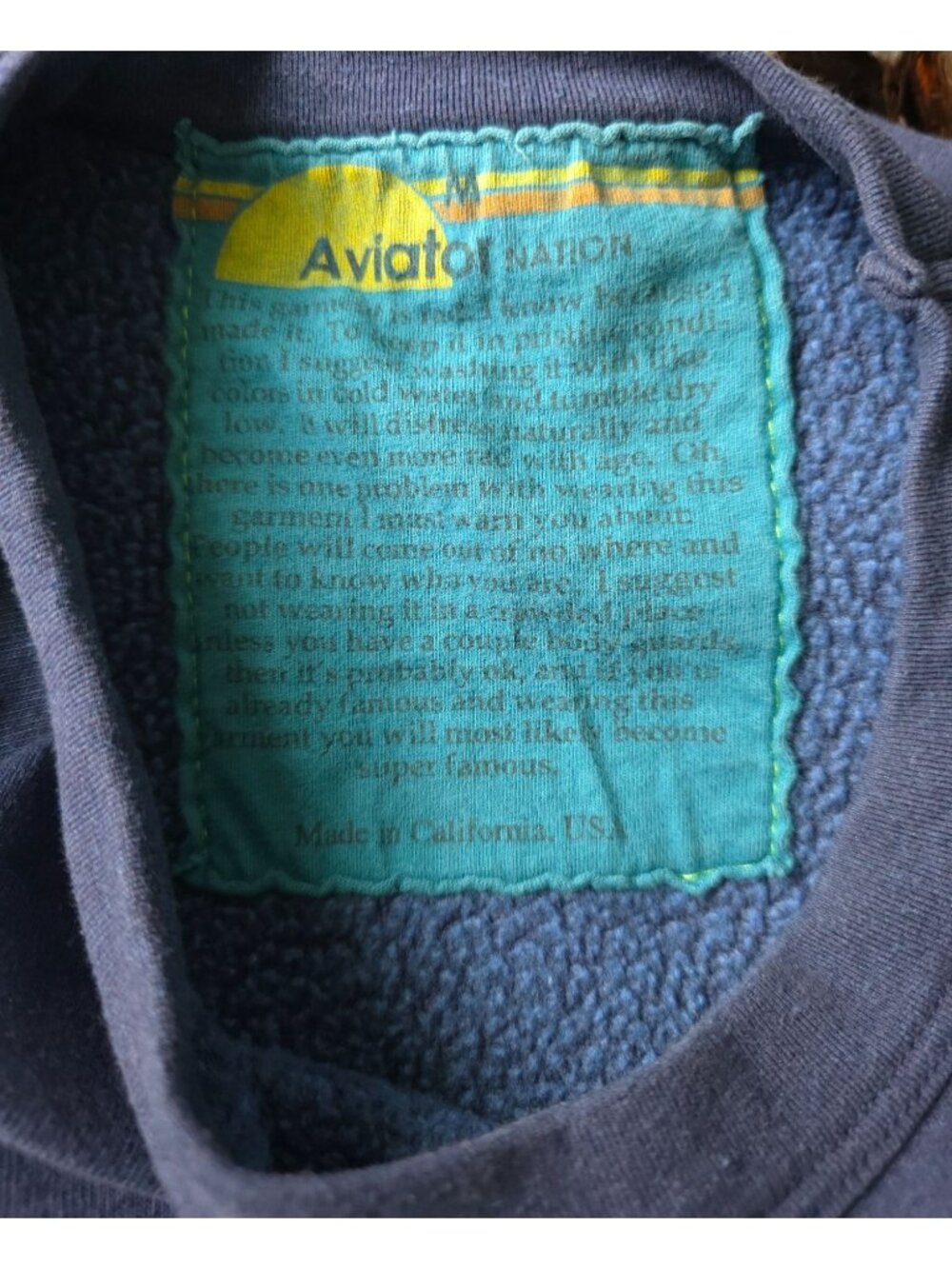 AVIATOR NATION Crewneck Sweatshirt w/ Pockets Bolt Logo Unisex M - Made In USA - Picture 5 of 7